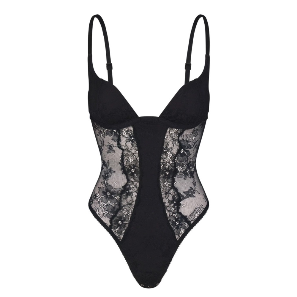 SKIMS ULTRA FINE LACE LINED PLUNGE BODYSUIT Size XS